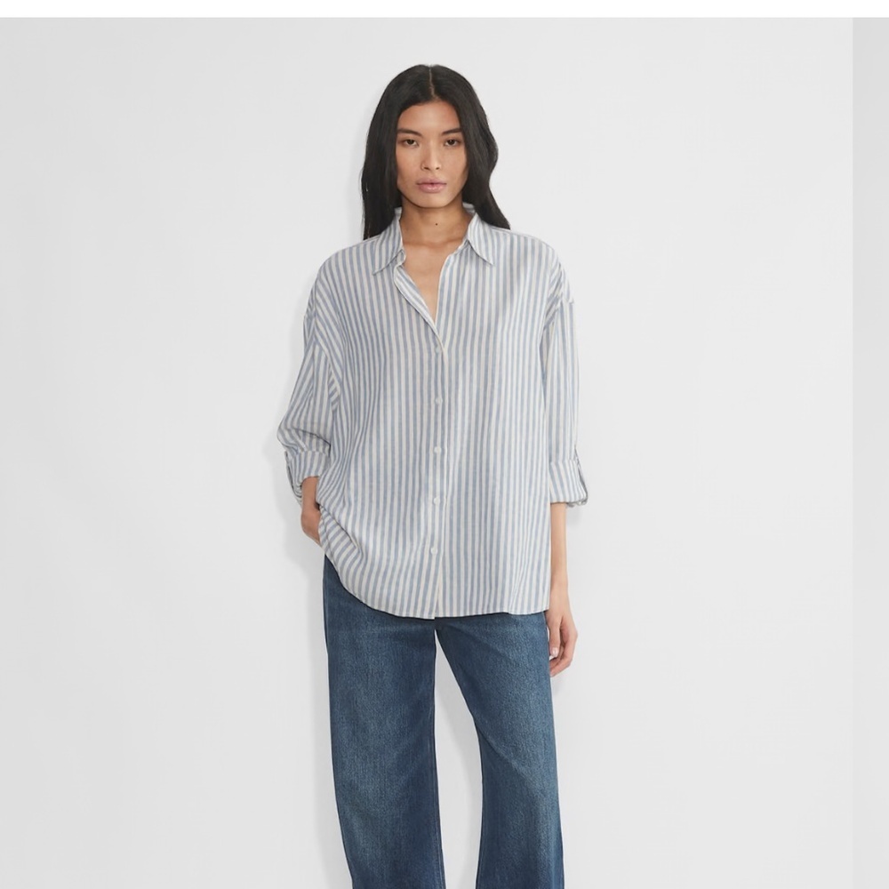 Babaton Blue and White Striped Button Down Shirt